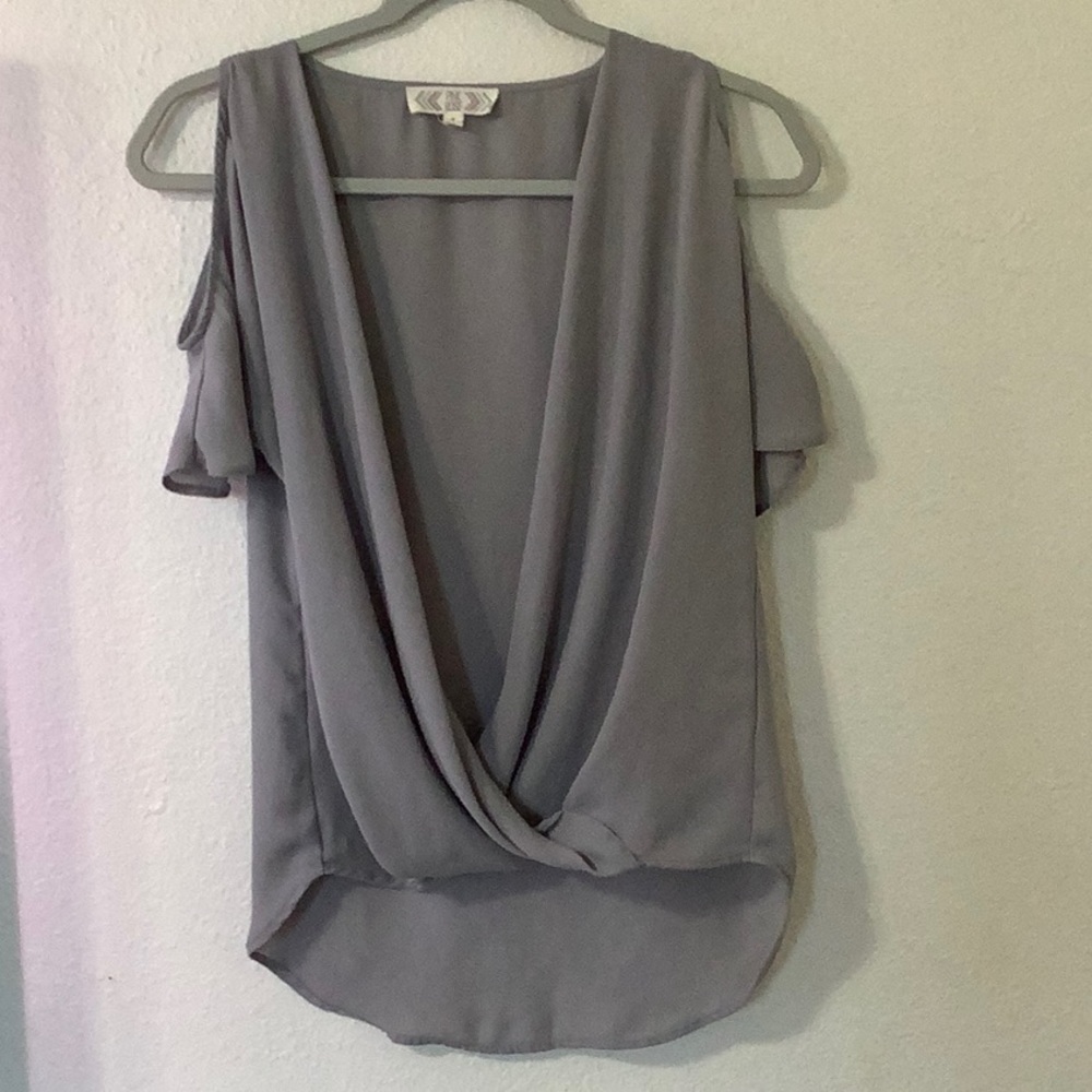 Grey off the shoulder, Flowy Blouse